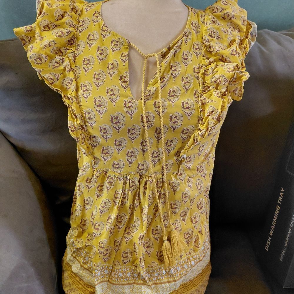 Rose & Olive Yellow Patterned Ruffle Blouse